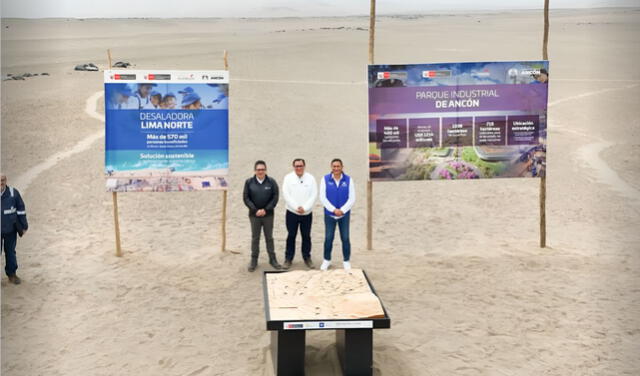  Ministro de la Producción junto al Alcalde de Ancón en el espacio donde se construirá el Parque Industrial de Ancón. Foto: Andina.   