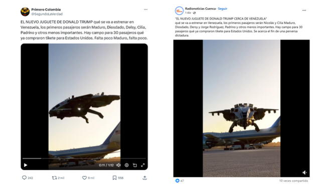 <em> A la derecha, recreación del bulo; a la izquierda, el 'Pelican' en vuelo. Foto: composición LR/difusión/captura de pantalla</em>   