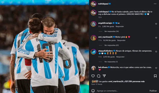  Mensaje de Rodrigo De Paul a Lionel Messi. Foto: Instagram   