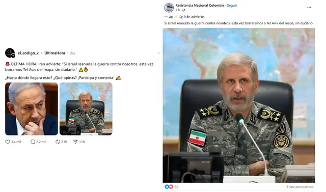 <em> Publicaciones desinformativas por las redes sociales de Facebook y Threads. Foto: capturas de pantalla</em>   