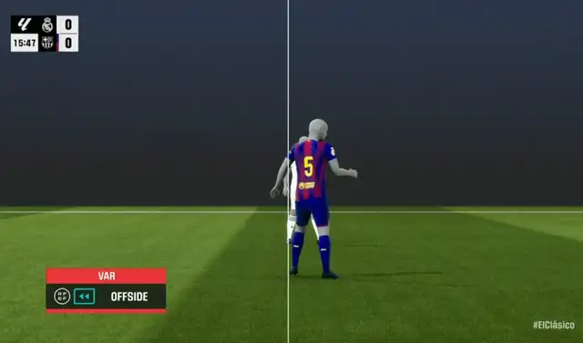 Offside milimétrico cobrado a Kylian Mbappé ante Barcelona. Foto: captura de ESPN Offside milimétrico cobrado a Kylian Mbappé ante Barcelona. Foto: captura de ESPN