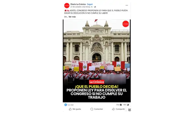 <em> Publicación desinformativa por la red social de Facebook. Foto: captura de pantalla</em>   