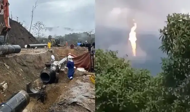 Explosión en el sistema de transporte de Gas de Camisea el pasado 1 de marzo. Foto: Composición LR.