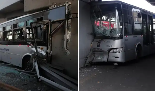 Bus del Metropolitano impactó con la base de un puente en La Victoria durante el 26 de enero del 2026. Bus del Metropolitano impactó con la base de un puente en La Victoria durante el 26 de enero del 2026.