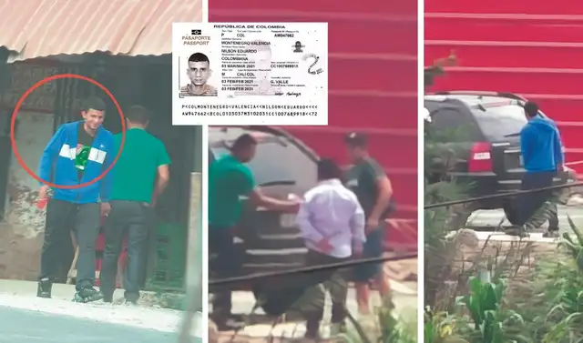 El colombiano Nilson Montenegro llegó al Perú huyendo de la justicia de su país que lo buscaba por tráfico de armamento. La policía lo filmó en compañía de “Jota”, capo narco del VRAEM. Abajo, con casaca azul. “Jota” con camisa blanca.  