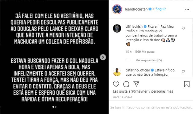 Castán compartió a través de Instagram sus disculpas.