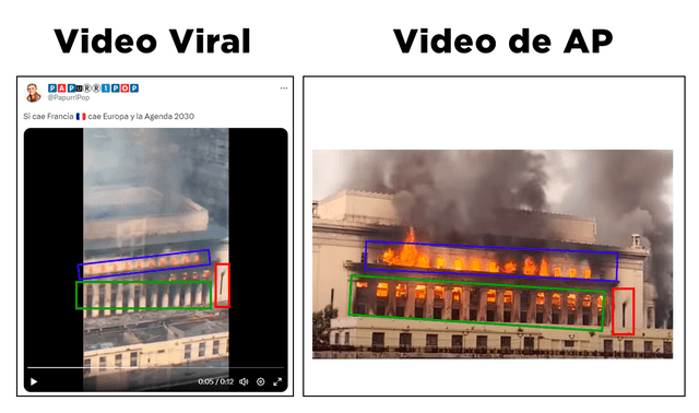  El video viral en realidad corresponde a la quema del edificio de Correos de Manila, en Filipinas. Foto: composición LR/Asociated Press   