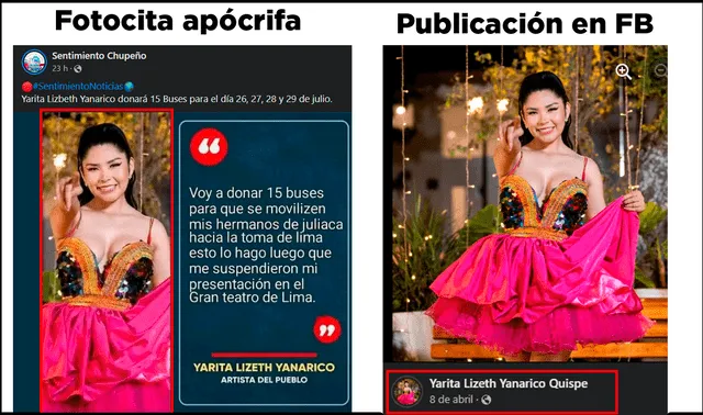  La foto usada en el diseño viral corresponde a la foto de perfil de Facebook de Yarita. Foto: composición LR/Facebook    