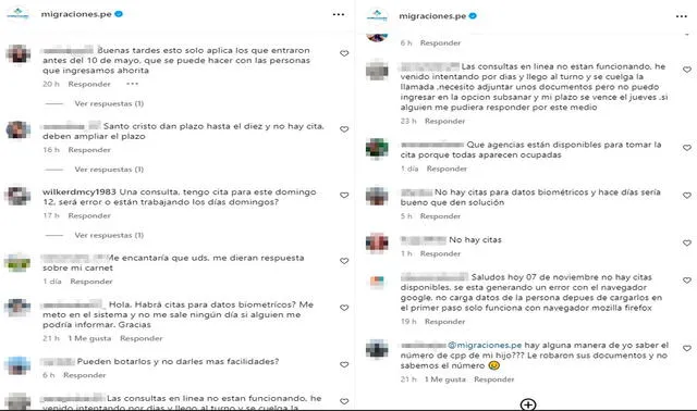  Comentarios en las publicaciones de Migraciones Perú en su cuenta de Instagram. Foto: Migraciones/Instagram<br><br>   