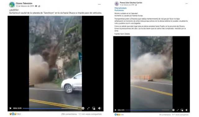 <em>Reportes de los citados medios de La Libertad sobre el evento meteorológico. Foto: captura de Facebook</em>   