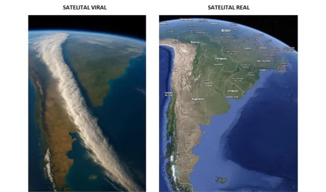 <em>Comparación entre la imagen viral y una toma real del mismo espacio geográfico. Foto: captura de X / Google Earth</em>   