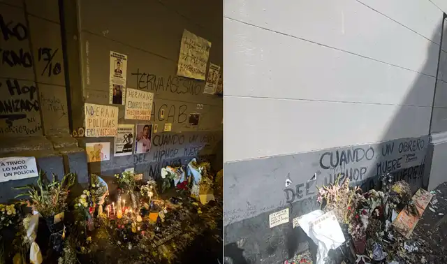  MML bora y pinta sobre mural de homenaje a 'Trvko'. Foto: Luis Guerrero / Lia Peralta    