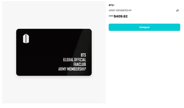  Precio de la membresía oficial de ARMY. Foto: captura Weverse   