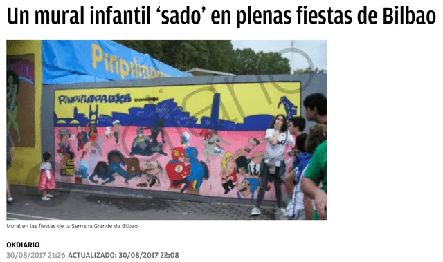 Nota publicada en agosto 2017 sobre un mural de la comparsa Pinpilinpauxa. Fuente: captura/Ok Diario