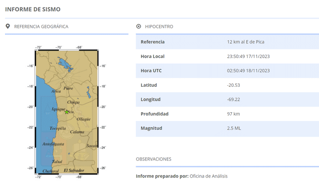 El CSN reportó un sismo en Chile HOY, 18 de noviembre.    