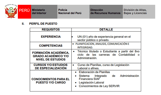  Requisitos de una convocatoria de trabajo en la PNP. Foto: capturas en web / PNP.<br><br>    