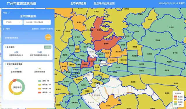 <em> Mapa de infección por chikungunya y dengue en Guangzhou. Foto: GMW.</em>   