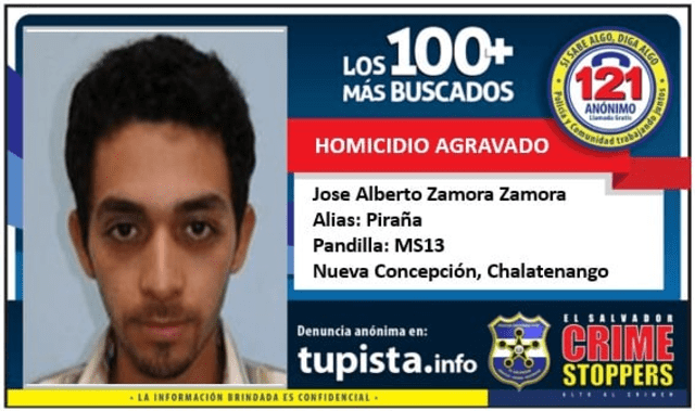  José Alberto Zamora-Zamora entre los más buscados de El Salvador. Fuente: Gobierno de El Salvador   