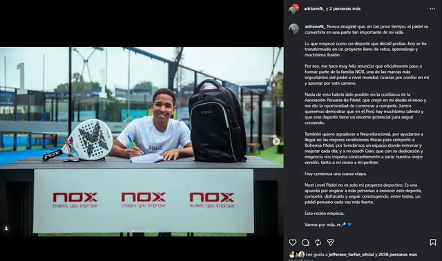 Publicación de Adriano Farfán anunciando su primer trabajo. Foto: Instagram. Publicación de Adriano Farfán anunciando su primer trabajo. Foto: Instagram.