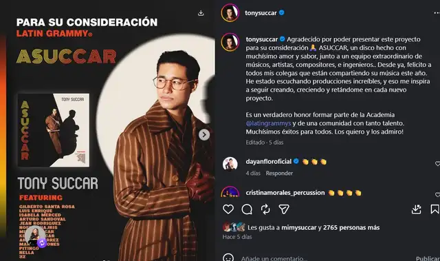 Tony Succar postula a los Latin Grammy 2026.
