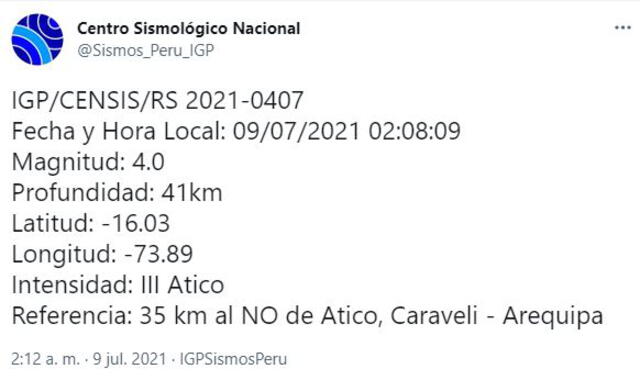 Foto: Twitter Centro Sismológico Nacional
