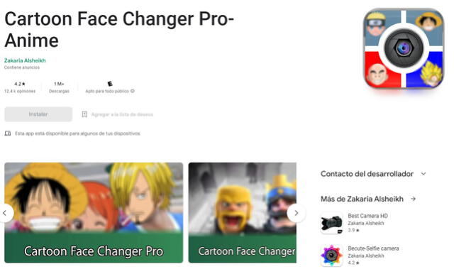 Así luce Cartoon Face Changer Pro-Anime. Foto: captura