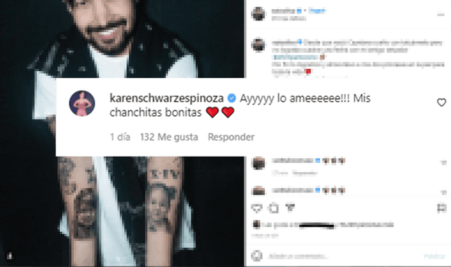 Karen Schwarz reacciona a la publicación de Ezio Oliva. Foto: Ezio Oliva/Instagram