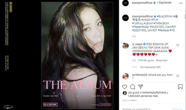 Segundo póster para The Album de Jisoo de BLACKPINK en Instagram. Créditos: YG Entertainment