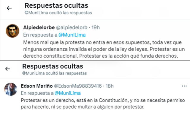  Los tuits que precisaban el contexto que omitió la Municipalidad de Lima fueron ocultados en Twitter. Foto: captura de Twitter   