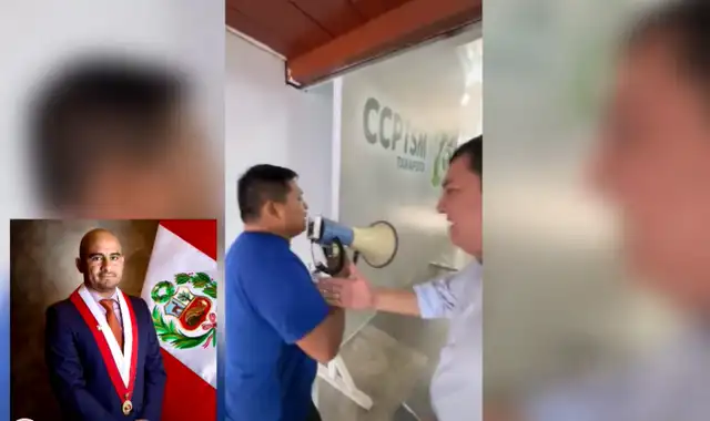 Una parte del clip demuestra que el hecho ocurrió al interior de la Cámara de Comercio gracias a las siglas de fondo (CCPTSM). Foto: Facebook.  