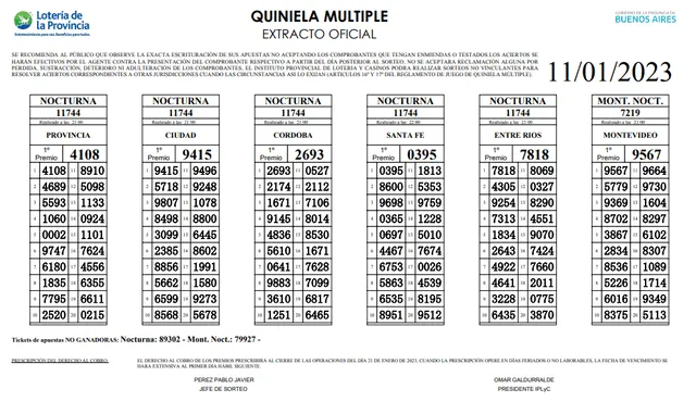 Quiniela extracto oficial