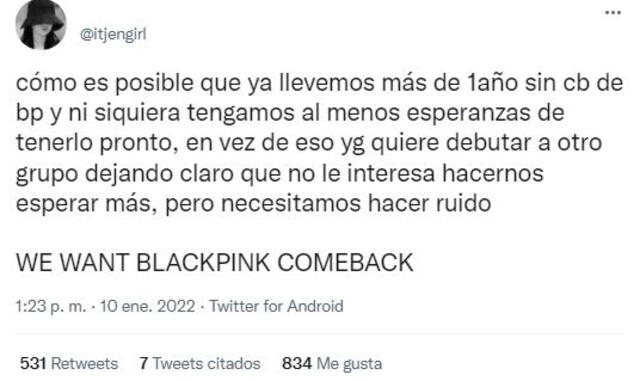 Fans se pronuncian sobre el hiatus de BLACKPINK. Foto: vía Twitter