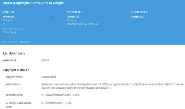 La queja de Microsoft a Google, recogida por Lumen Database. Foto: Lumen