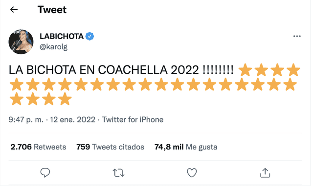 Karol G confirma su participación en Coachella 2022