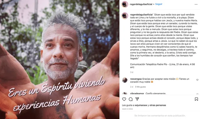 El recordado co conductor de Habacilar, Roger del Águila ahora está sumergido en el mundo de la espiritualidad. Foto: Roger del Águila/Instagram