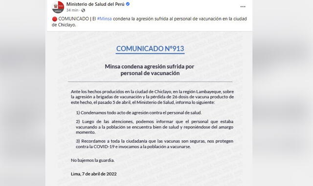 Minsa comunicado