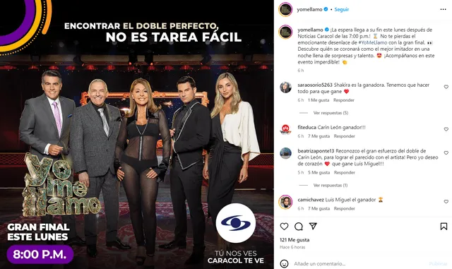 'Yo me llamo' vivirá la final, luego de Noticias Caracol. Foto: Instagram   