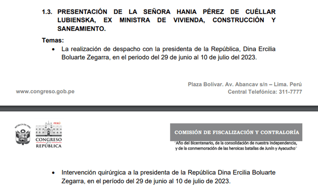 Citación a exministra Hania Pérez de Cuellar   