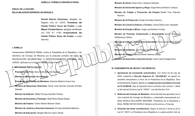 Denuncia contra la presidenta Dina Boluarte Denuncia contra la presidenta Dina Boluarte