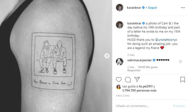 Karan Brar dedica tatuaje a Cameron Boyce