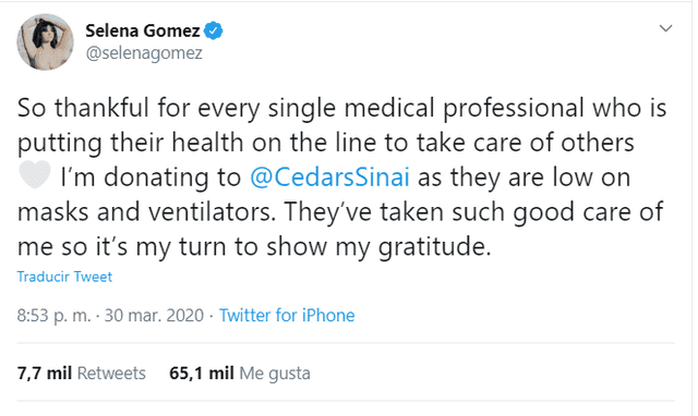 Selena Gomez hará donativo a hospital.