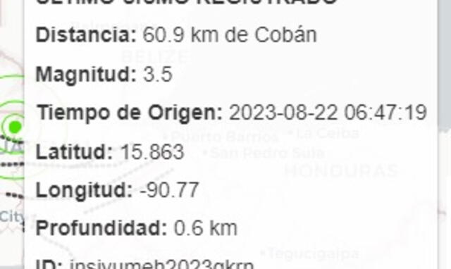 Último temblor registrado en Guatemala. Foto: Insivumeh Último temblor registrado en Guatemala. Foto: Insivumeh