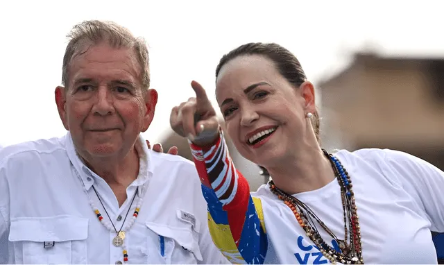 Edmundo González y María Corina Machado asistieron a un mitín en Zulia el último 23 de julio. Foto: AFP   