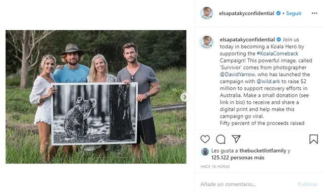 Chris Hemsworth y Elsa Pataky en Instagram