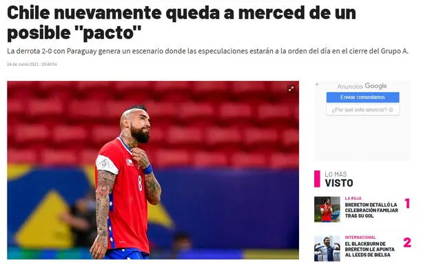 "Chile nuevamente queda a merced de un posible pacto". Foto: TNT Sports