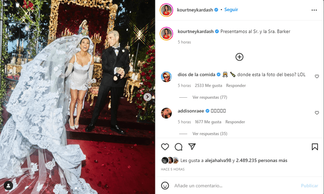 Kourtney Kardashian se evidenció muy contenta tras su boda con Travis Barker. Foto: Instagram