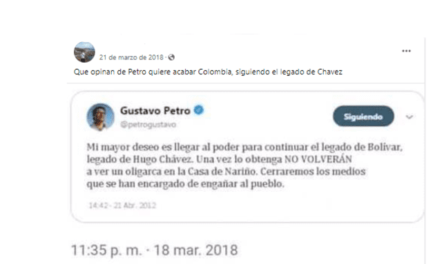 La captura de pantalla compartida tiene dos fechas de publicación: 21 de abril de 2012 y 18 de marzo de 2018. Fuente: Captura LR, Facebook.