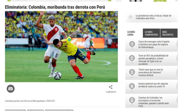 Así titularon los medios colombianos la derrota de su selección. Foto: El Colombiano