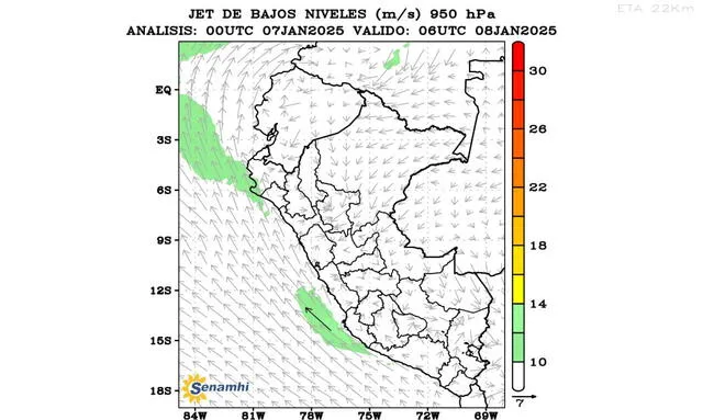 Anticiclón del Pacífico Sur ocasiona fuertes vientos en la costa peruana. Foto: Senamhi   