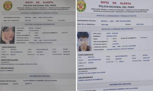 Adolescentes desaparecieron desde el viernes 11 de julio en Villa El Salvador. Adolescentes desaparecieron desde el viernes 11 de julio en Villa El Salvador.